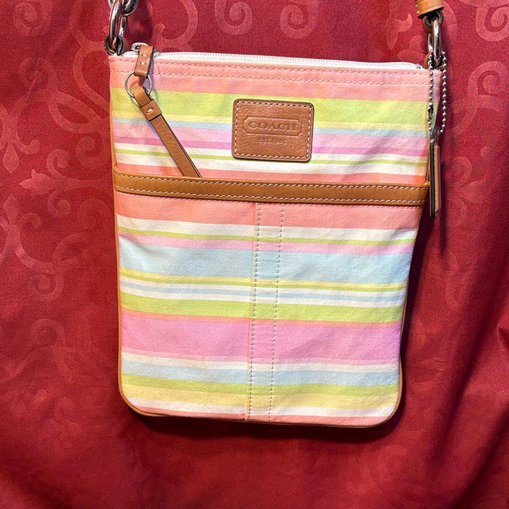 Coach Pastel Stripe Crossbody Bag in Pink, Yellow, Blue, Green